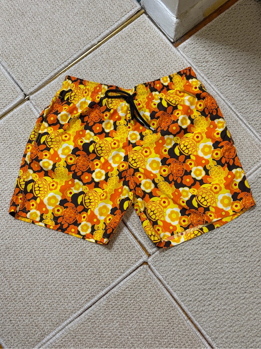 Vilebrequin Men’s 2XL Turtle Floral Swim Trunks Shorts Retro Psychedelic Resort